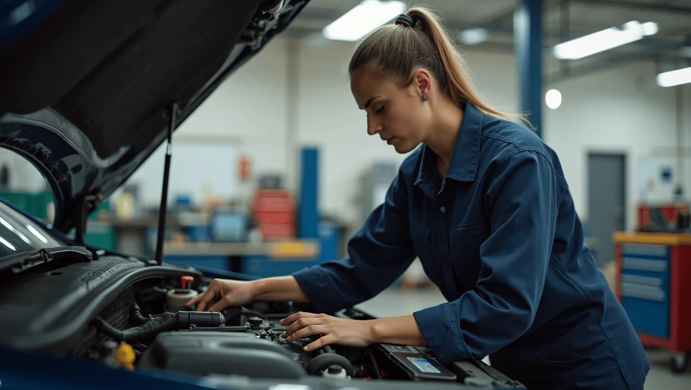 California mechanic repairing a car engine, funded by emergency personal loan
