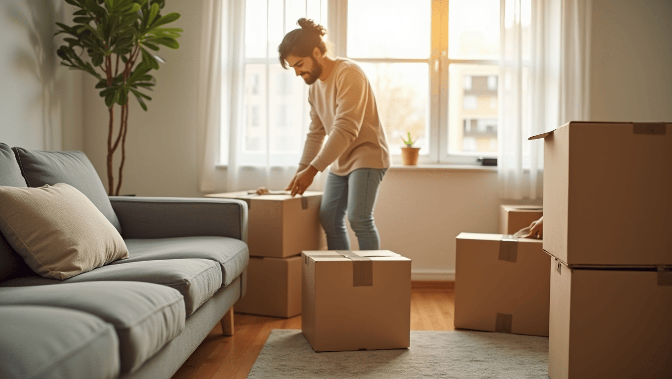 California renter setting up furniture in their new apartment after a fresh start