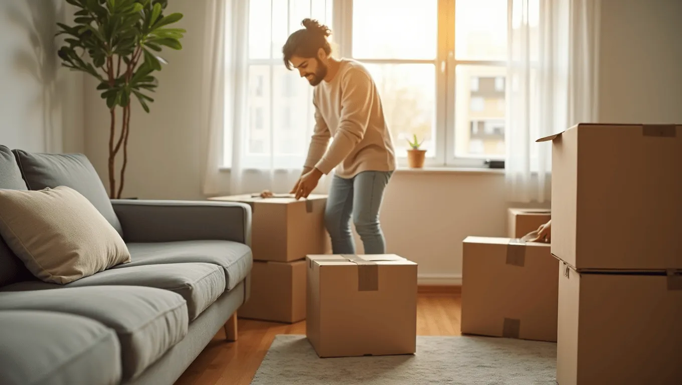 California renter setting up furniture in their new apartment after a fresh start