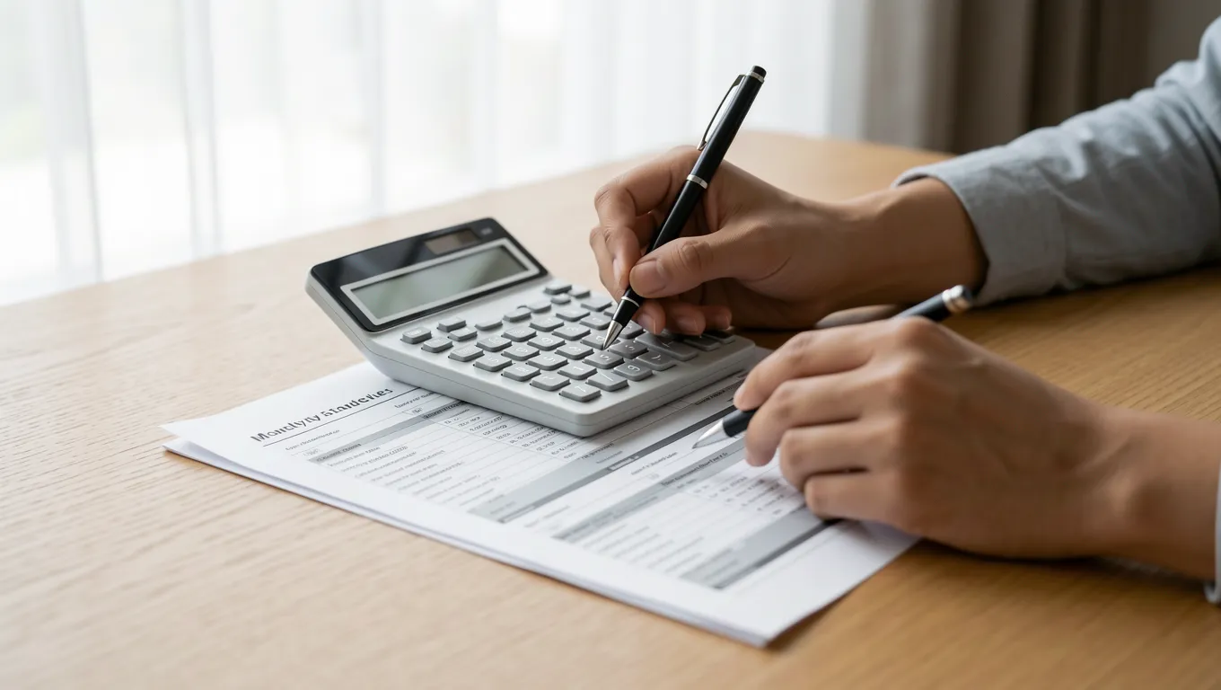 Person reviewing their monthly household budget for loan planning