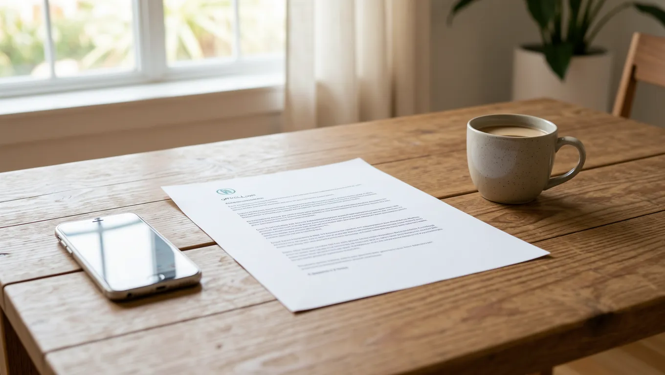 Loan agreement documents on a sunlit wooden table