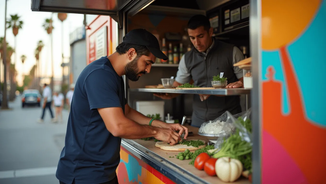 LA small business owner in their food truck during prep, funded by personal loan