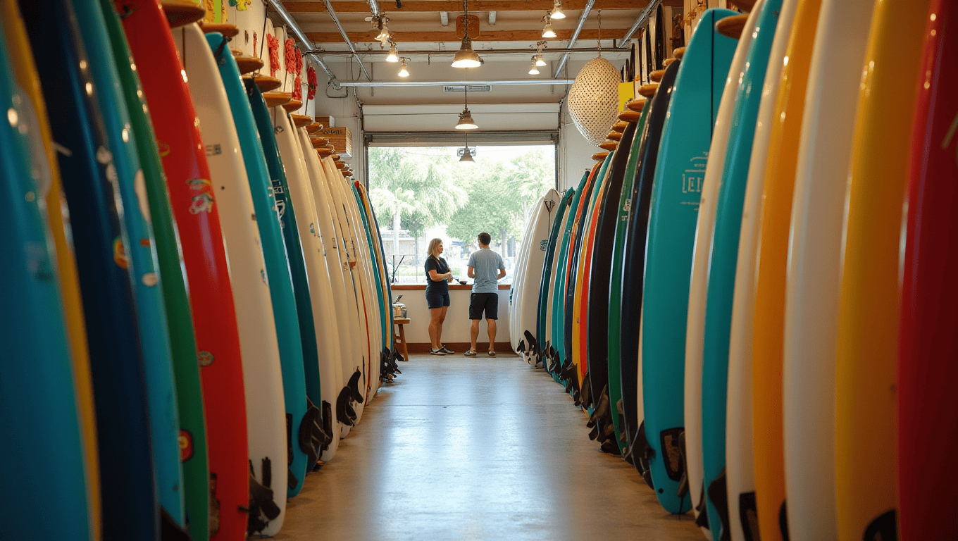 San Diego surf shop owner restocking boards and gear for the season