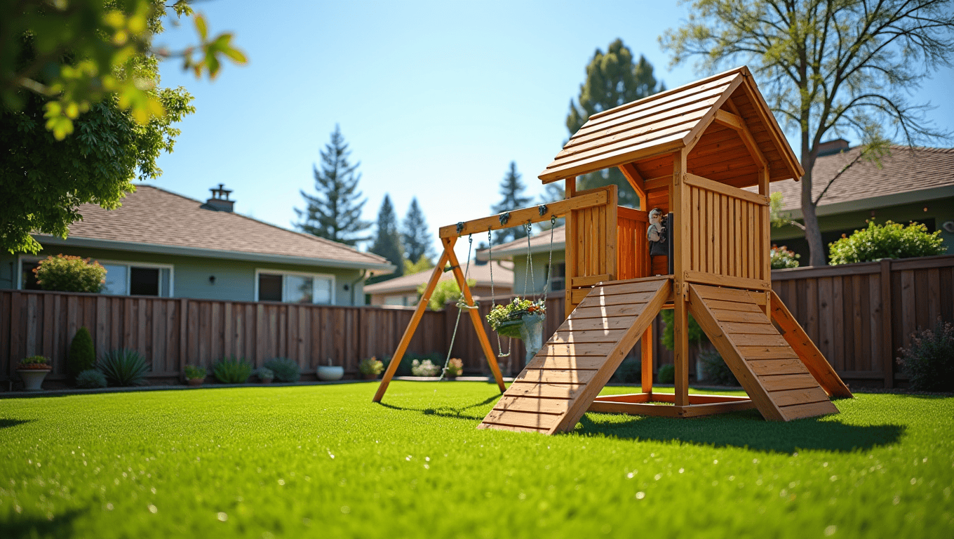 San Jose family installing a backyard play structure for their kids
