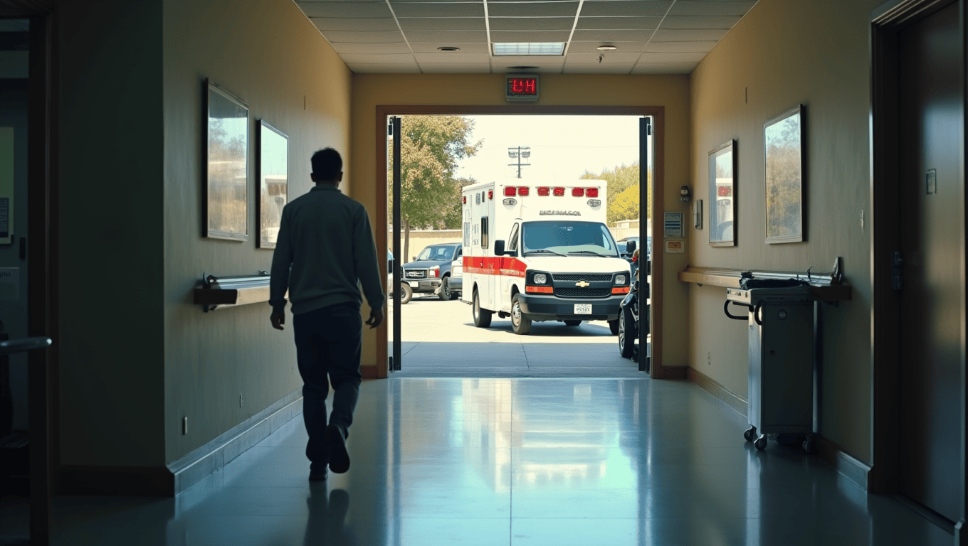 California ER waiting room scene — medical emergency requiring immediate funding