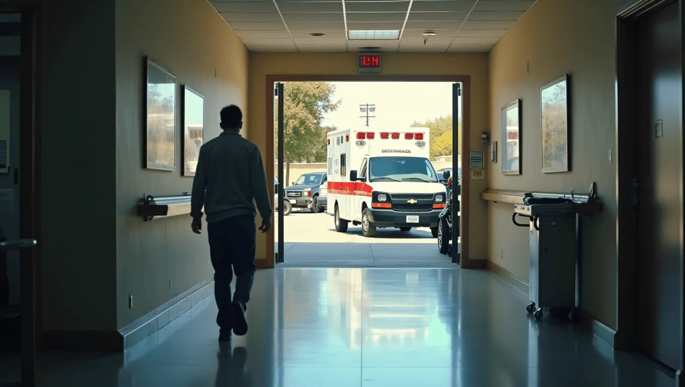 California ER waiting room scene — medical emergency requiring immediate funding