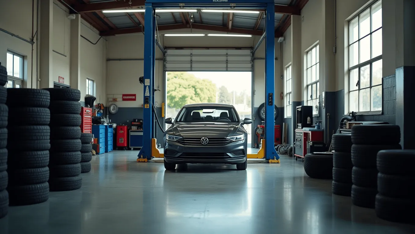 California car owner getting new tires installed at a local tire shop