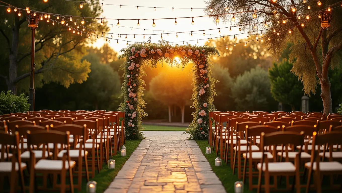 California couple at a wedding venue doing a walkthrough before their big day