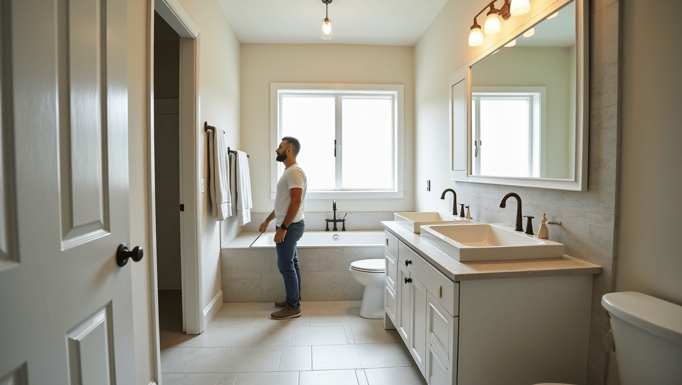 California bathroom being gutted for a complete remodel with new fixtures staged
