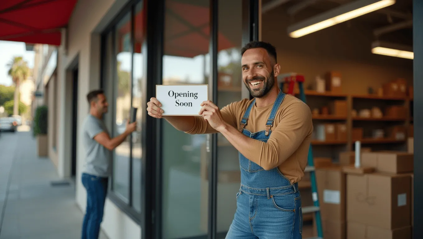 California entrepreneur setting up a new small business storefront
